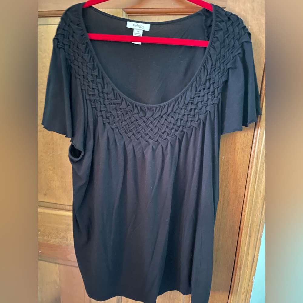 Style & Co. 3X Black Scoop-Neck Top with Braided Yoke